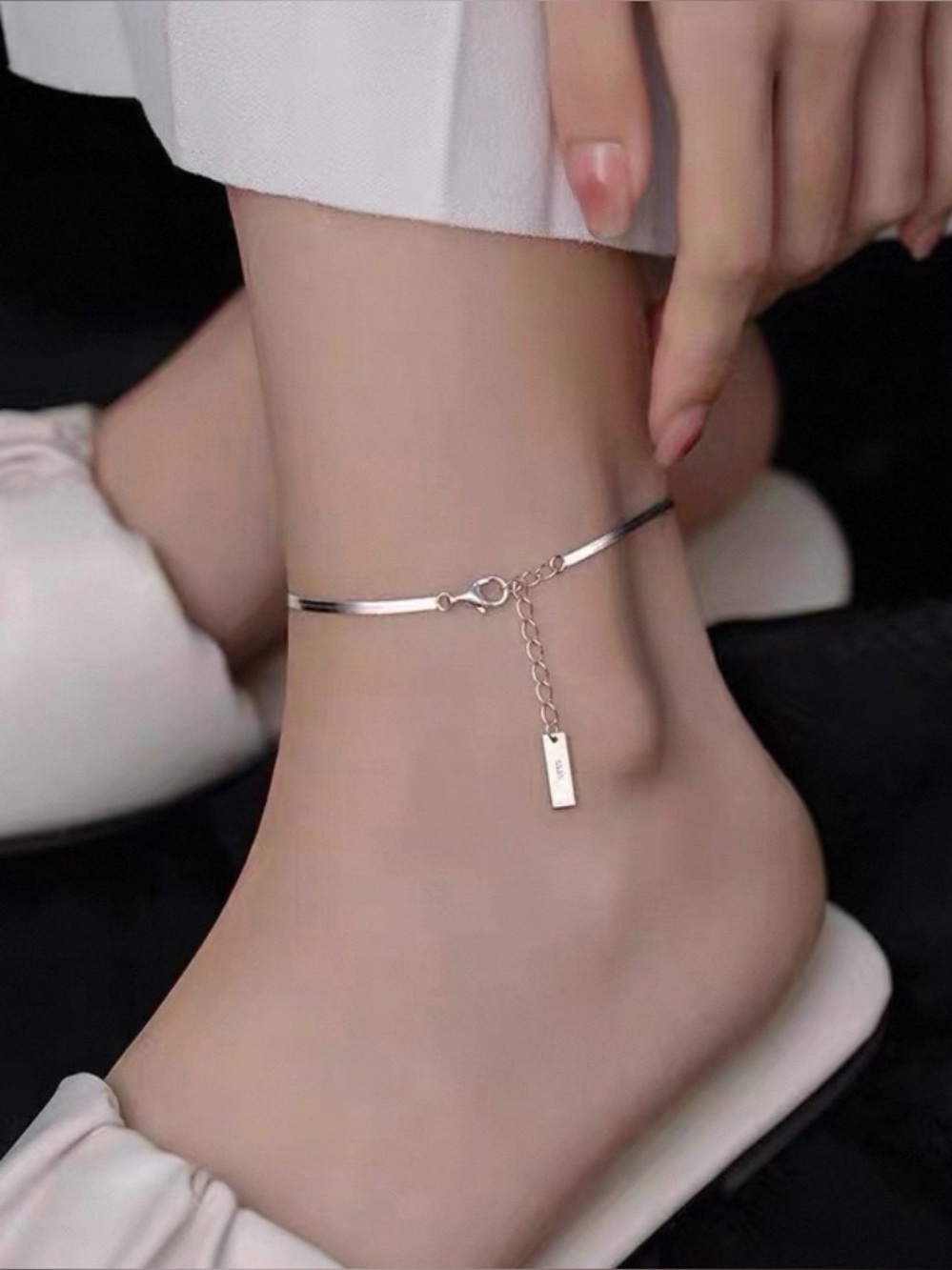 925 Sterling SIlver Box Chain Star Jewelry Anklet